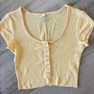 Free People Yellow Waffle Knit Crop Top